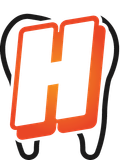 Orange and black dental logo with the letter 