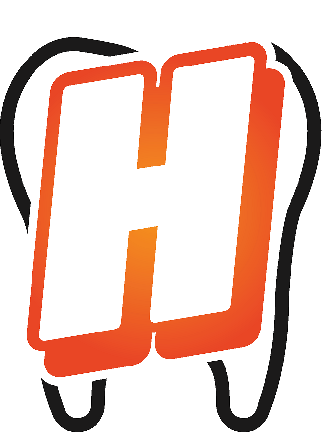 Orange and black dental logo with the letter 